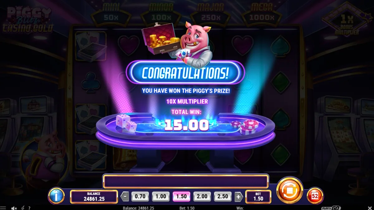 Makulay na neon lights at piggy character sa Piggy Blitz Casino Gold slot